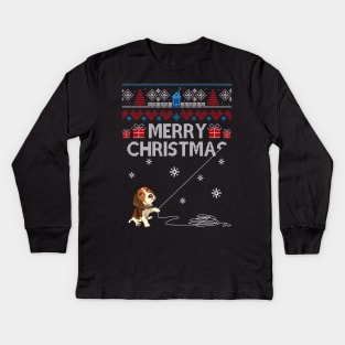 Merry Christmas Funny Naughty Beagle Kids Long Sleeve T-Shirt